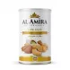 A professional front view studio photograph of the Al Amira Low Salt Mixed Nuts tin, which contains various nuts, against a seamless white background.