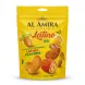 A professional e-commerce product image of the Al Amira Latino Mix shell-free nut snack in a vibrant yellow stand-up pouch, centered on a clean white background with a soft, even shadow. The pouch displays the detailed product information and a variety of seasoning-covered nuts.