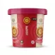 A professional e-commerce product photo of the Hijazi Taste Maamoulista Maamoul Rings white wheat tub, featuring a vivid red and pink label with illustrations of the traditional date-filled cookies, centered against a clean white background with soft, symmetrical shadows. PRODUCT TITLE: Hijazi Taste Maamoul Rings - Halal Dates Delight PRODUCT: Hijazi Taste Maamoulista Maamoul Rings with white wheat tub front view