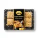 Enhanced Front view of Sofra Assorted Baklawa 215g packaging held in hand