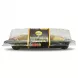 ** Side profile of a clear plastic package of Sofra Assorted Baklawa, featuring a black paper label with yellow and white text in English and Arabic. The package is set against a clean, plain white background.