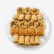 Enhanced Top view of Sweetland Premium Pistachio Baklava Selection showing full platter of assorted baklava pieces