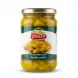 A 1:1 e-commerce photo of a glass jar containing Al Hussam Pickled With Sauce, isolated on a pure white background. The jar is centered and features a clear green and white label with the brand name 'Al Hussam' and five gold stars, an image of the pickled contents, and the product title in both English and Arabic.