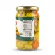 A 1:1 professional e-commerce photograph of the back of a glass jar of Al Hussam Mosul Pickles Mixed Vegetables, showing the detailed Nutrition Facts panel, net weight, and country of origin. The jar is centered and takes up 85% of the frame against a clean white background.