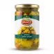 A 1:1 professional e-commerce product photograph featuring a centered glass jar of Al Hussam Mixed Pickles, filling 85% of the frame against a clean white background. The jar has a gold lid and a green and white label with Arabic and English text and an image of the pickles inside. The transparent glass reveals varied pickled vegetables like cauliflower, cucumbers, and carrots in brine. The product is illuminated with professional studio lighting and has a soft, even shadow beneath it.