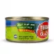 A 160g can of Teeba White Meat Tuna in Olive Oil, labeled with Arabic text and features a dolphin safe logo.