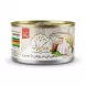 Enhanced Front view of Gilani Tuna Fish in Oil with Garlic 180g tin showing label and garlic illustration