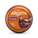 A professional studio photo of a single, round can of Argeta Turkey Pâté (Puranja) centered on a pure white background. The orange and purple packaging is in sharp focus, featuring the product name and a scenic farm illustration.