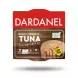 Enhanced Front view of Dardanel Smoke Flavoured Tuna in Sunflower Oil packaging held in hand