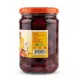 A professional e-commerce product image showing the back of an Olympia Cherry Compote glass jar. It is isolated on a white background, displaying the nutritional information, ingredients list, and the product's barcode clearly on the back label.