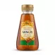 A 470g squeeze bottle of Minos Flower's Pine and Thyme Honey, featuring a distinctive orange and green label with honeycomb and honey dipper graphics, isolated on a white background with a soft shadow. [A high-resolution, centered e-commerce photograph of the Minos Flower's Pine and Thyme Honey bottle, precisely replicating the shape and content from the original image (image_0.png) but with a dramatically improved presentation. The hand, the store shelves, and all other background clutter have been completely removed, leaving only the pristine honey bottle perfectly centered on a clean, seamless, pure white background. The bottle, now filling 85% of the frame (at a 1:1 aspect ratio), is in razor-sharp focus from the top of its clean, gold-colored cap to the bottom. The rich amber-colored honey inside is perfectly clean and clear. The main label has been retained in its entirety and enhanced for clarity, featuring the exact text and graphics. All imperfections, including smudges, dust, and any perceived residue on the cap and bottle, have been meticulously cleaned. The label text is crisp and readable, maintaining its original hierarchy: "Flower’s - Pine and Thyme Honey", "MINOS", the Greek text "Μέλι από άνθη πεύκο και θυμάρι", and the product weight "Καθ. βάρος 470g Net weight", all with the original honeycomb and dipper graphics. Professional studio lighting is used to create a clean, even, flattering illumination across the entire product. A single, perfectly balanced, soft, and subtle drop shadow is placed directly beneath the base of the bottle, centered, so it looks like the bottle is resting on a clean surface. The perspective is a clean front-facing shot.]