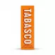A professional studio photograph against a clean white background, showing the side of an orange Tabasco Classic Pepper Sauce box with the large white "TABASCO" logo and text details. The box is centered with soft, even shadowing.