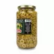 Back label of Garusana Spanish green sliced olives jar with nutritional info