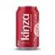 Enhanced Hand holding Kinza Pomegranate carbonated drink can in a grocery aisle