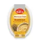 A 240g clear plastic tub of Sofra Moroccan Style Houmous, showing the clean product label on a pure white background with professional lighting and soft shadow. [A professional e-commerce product photograph on a pure white background of the Sofra Moroccan Style Houmous 240g tub, centered and filling 85% of the frame. The label has been cleaned of the price tag and the best before date, but all product and brand details are preserved. Studio lighting casts soft, even shadows on both sides, ensuring a sharp focus and crisp details.]