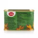 Enhanced Back of Robert Hot Spiced Chicken Luncheon Meat tin with nutrition information and ingredients
