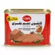 A 1:1 e-commerce photo of a Robert Halal Beef Luncheon Meat can against a clean white background. The front of the red and white can features a cow illustration, slices of the product, and text in both English and Arabic.