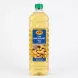 A 1-liter bottle of KTC Pure Groundnut Oil with a clean blue label featuring the red and yellow KTC logo, peanut illustrations, and '100% GM FREE' text. The bottle has a green cap, ribbed clear plastic, and contains golden groundnut oil, standing against a pure white background with soft, even shadowing.