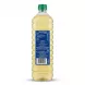 A 1-litre clear plastic bottle of KTC Pure Groundnut Oil stands centered against a seamless white background, displaying its back label. The blue label features detailed nutritional information, ingredients list, and a crisp barcode at the bottom, all clearly legible under sharp studio lighting.
