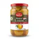 A 720g glass jar of Sofra Pickled Lemon Egyptian Style with a red lid, featuring a green label with English and Arabic text and an illustration of lemons and a red chili. The jar is centered on a clean white background. PRODUCT TITLE: Sofra Pickled Lemon Egyptian Style PRODUCT: A professional, studio-quality e-commerce photograph of a 720g glass jar of Sofra Pickled Lemon Egyptian Style, as seen in image_0.png. The jar is centered and fills approximately 85% of the frame. All background elements (hand, store shelves, etc.) have been completely removed. The jar stands on a pristine, seamless white surface. The product label is meticulously cleaned, retaining all factual information: the 'Sofra' logo, 'Pickled Lemon' text, the red 'Egypt Style' band, the full Arabic text "ليمون مخلل حار بالعصفر" and "النكهة المصرية", the image of the lemons and red chili, and the '720g e' weight. Crucially, the yellow and red price sticker ('£1.69' and arrow) and the small green 'Hot' sticker have been seamlessly removed, revealing the clean, continuous label paper and text behind them. The jar is lit with soft, diffused professional studio lighting that is even across the entire product, with no harsh highlights or uneven shadows. Soft, equal-intensity shadows are cast on both the left and right sides of the base of the jar, giving it a stable presence. The glass texture is rendered clearly, showing the liquid brine and whole pickled lemons inside. The focus is tack-sharp on the central label and the front of the jar. The aspect ratio is 1:1 square.