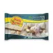 A 250g package of Basma Frozen Crushed Garlic Cubes is centered on a clean white background. The front of the bag features the Basma brand logo in yellow, Arabic and English text for "Frozen Crushed Garlic Cubes", illustrations of garlic bulbs and cubes, and a large number "21". The package is in sharp focus, free of labels, and cast a soft, symmetrical shadow.