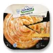 A 1:1 professional e-commerce product photograph of the Epiros Spiral Cheese Pie (800g) in its retail packaging. The pie is centered, filling 85% of the frame against a clean, plain background. The complex spiral shape of the golden-baked pie is clearly visible, with the green price sticker removed from the top slice for a clean look. All original packaging text and branding, including the "EPIROS" logo, "SPIRAL CHEESE PIE WITH KASSERI PDO CHEESE," and cooking instructions, are retained and perfectly legible under studio lighting.