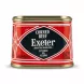 A 198g can of Exeter brand Corned Beef, labeled as "INDÚSTRIA BRASILEIRA" and featuring a Halal certification mark. The tin has a red, black, and gold design and is set against a clean, white background for a professional e-commerce product shot.