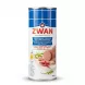 A professional e-commerce product shot of a Zwan Hot & Spicy Chicken Luncheon Meat 850g can. The can features the Zwan logo with a swan, blue and white text detailing the product, and an image of sliced meat with chili peppers on a plate. It is centered and sharply in focus against a clean white background with a subtle symmetrical shadow.