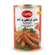 A 425g can of Robert Halal Beef Sausages with Chicken, featuring multi-lingual text in Arabic, English, and Portuguese, and an illustration of ready-to-eat sausages, garlic, and herbs.