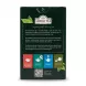 A professional 1:1 e-commerce product photograph showcasing the back of an Ahmad Tea Cardamom Loose Tea box. The box is centered against a clean white background with a soft, even shadow and sharp focus, highlighting the brand story, detailed brewing instructions, and a QR code.