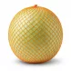 Enhanced Hand holding a whole honeydew melon in orange mesh netting