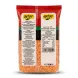 A 1:1 professional e-commerce product photograph showing the detailed back label of a 1kg pack of Aytac Red Lentils Split against a clean, white background. The central label displays comprehensive information, including a precise Nutritional Analysis per 100g, full ingredient listing of split red lentils, allergy advice (may contain traces of wheat, soya, barley, spelt), detailed customer care contact details for Aytac Foods Distribution Limited, address info, the barcode, batch code 6030, and best before date 30/01/2029. The lower portion of the clear packaging window reveals the texture and vibrant color of the split red lentils inside. The lighting is studio-quality and even, ensuring all text is sharp and legible, with a soft, symmetrical shadow below the centered product which fills 85% of the frame.