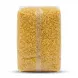 A clear back view of a 1:1 aspect ratio square packet of Safa Borgol Coarse White Bulgur wheat, standing upright on a seamless white surface with soft, even studio lighting and light, symmetrical shadows. The packaging is clear, showing the full, dense texture of the golden bulgur grains, with all external tags, labels, and the hand holding it completely removed, creating a clean, professional e-commerce product image.