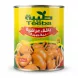 A 1:1 professional e-commerce product photo of an 800g Teeba Natural Choice Large Fava Beans tin against a solid white background, with all background elements and hands removed. The yellow can label features Arabic and English text, a banner, and an illustration of fava beans with lemon slices.