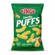 Enhanced Front of Ringo Snacky Puffs Peanuts Corn Snacks bag with product branding and yellow baked puffs