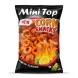 A 1:1 professional e-commerce product photograph of a bag of Mini Top Corn Snacks in Chili Lemon flavor. The large, centered bag fills 85% of the frame against a clean white background, showcasing the red-ring and orange-shaped snacks inside, with illustrations of chili and lemon.