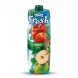 A 1-liter carton of Fresh Premium 100% Apple Juice is presented in a professional studio shot on a clean white background, featuring realistic images of fresh whole and sliced red and green apples. PRODUCT TITLE: Fresh Premium Apple Juice 1L [IMAGE]
