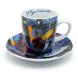 Enhanced Café Najjar small Arabic coffee cup and saucer with abstract blue, red, yellow, and black design