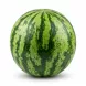 A top-down view of a large, whole, round watermelon with distinctive dark green and light green stripes, centered on a clean white studio background. The fruit is perfectly cleaned and sharply focused, presented as a professional e-commerce product shot with soft, even studio lighting. [GENERATED_IMAGE]