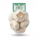 A 350g mesh bag filled with fresh garlic bulbs, as seen in a clean, professional studio photograph against a white background. The Bravo Fresh Garlic is neatly contained within the white mesh, and the green label featuring the barcode and net weight is prominently displayed at the top. The product is well-lit and in sharp focus.