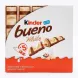 A 5-pack box of Kinder Bueno White Chocolate wafer bars on a pure white background. The box features the Kinder Bueno brand logo, an image of the white chocolate covered wafers with hazelnut cream, and text indicating it contains 5 individually wrapped fingers.