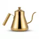 Enhanced Hand holding a gold stainless steel gooseneck kettle with ergonomic handle