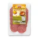 A 100g retail pack of Zaad Halal Smoked Dried Salami Slices, presented against a clean white background with a soft shadow. The detailed label is clear, showing the product title and branding.