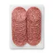 Enhanced Rear view of Zaad Smoked Dried Salami Slices 100g pack showing salami slices through plastic packaging