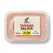 A top-down view of a rectangular, clear plastic tub of 'Deli Day Tarama Salata' spread. The central label on the clear lid clearly shows the product name, branding, and a clear 'USE BY 22 10 2026' date stamp, presented on a pure white background.