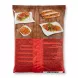 A professional 1:1 e-commerce photograph of the back packaging for Kings Harvest Crispy Fried Onions (400g). The red and brown plastic bag is centrally featured against a clean white background, showcasing use suggestions, ingredients, nutritional information, and other factual details. It is sharply focused under bright studio lighting with soft, even shadows.