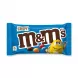 A hand holding a blue packet of M&M's Crispy Chocolate Sweets