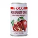 Hand holding FOCO Pomegranate Drink 350ml can with fruit illustration