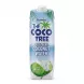 A 1-liter carton of Flavita The Coco Tree 100% Pure Coconut Water featuring a white screw cap and vibrant graphics including a coconut splash, highlighted as fat-free and high in potassium, against a clean white studio background.